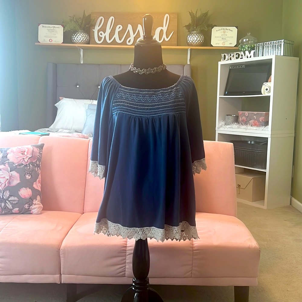 Blue Shirt With White Lace